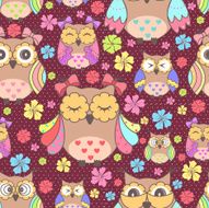 Beautiful seamless wallpaper with owls and flowers