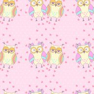 Seamless pattern with owls in love on a pink background