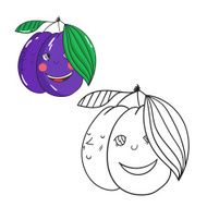 Educational game coloring book plum fruit vector