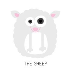 Card with cartoon like Sheep on white background