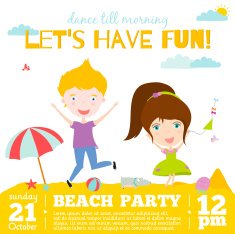 Vector invitation card on summer beach party with smiling kids N2