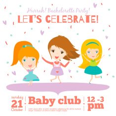 Vector birthday invitation card on baby party with smiling kids