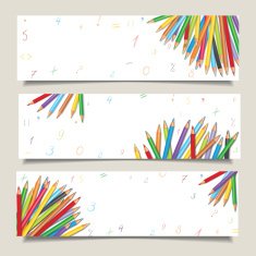 Set of horizontal banners with colorful pencils