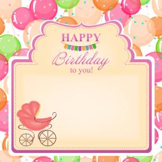 Children's congratulatory background with a pink stroller