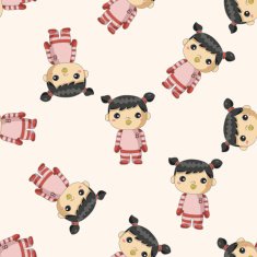 family girl character cartoon seamless pattern background