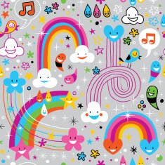 clouds rainbows rain drops fun pattern