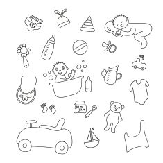 Set of baby items sleeps and bathes