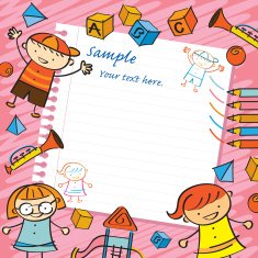 Kids with Paper Background and Toys Frame
