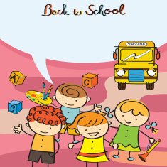 Kids Characters back to School with Text Balloon