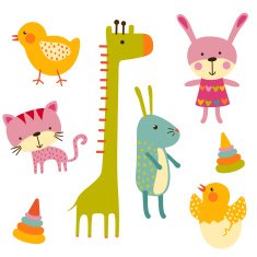 Cute baby animals colorful vector set