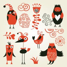 Set of cartoon funny birds