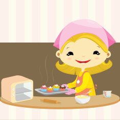 Cute girl making cup cakes in the kitchen