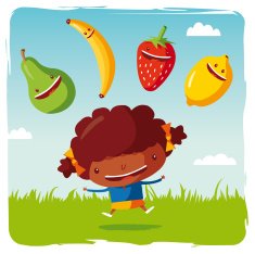 girl with funny fruits