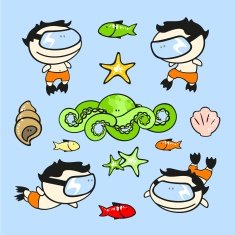 Funny kids - underwater world explorers