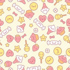 Seamless kawaii pattern with cute cakes