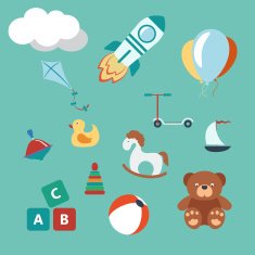 Toys colorful set Modern Flat Style Vector illustration