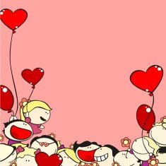 Valentine's Day card with kids and balloons