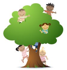Children Climbing Over Tree