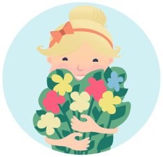 Pretty Smiling Young Girl with Bouquet of Flowers