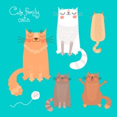 Cute set with cats and kittens