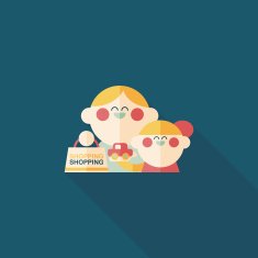 Parents and child shopping flat icon with long shadow eps10
