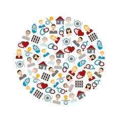 family flat icons in circle