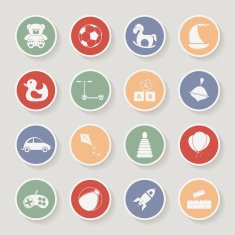 Round children toys icon set Vector illustration