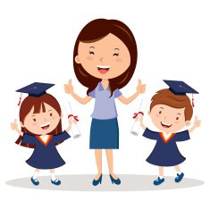 Teacher and graduation kids