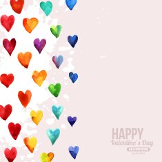 Rainbow Watercolor Happy Valentines Day Hearts