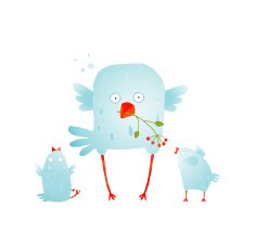 Cartoon Fun and Cute Mother Bird with her Babies