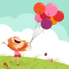 Happy girl spring playful ballons wind cute myillo