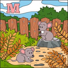 Color alphabet for children letter M (mouse)