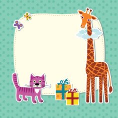 Baby card with cat and giraffe
