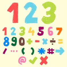 hand drawn colorful number and symbol