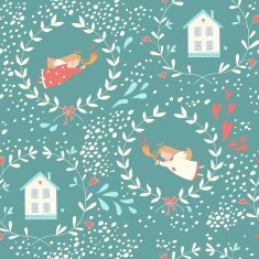 Seamless pattern with Christmas angels and homes