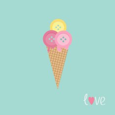 Ice cream with buttons Love card Flat design