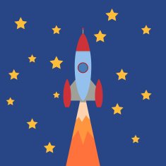 Cartoon Rocket on blue background with stars Vector