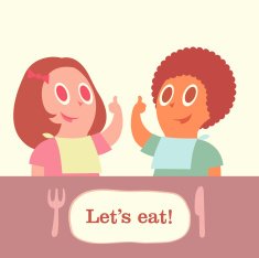 Lets eat kid character illustration