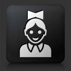 Black Square Button with Girl Face