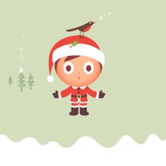 Christmas kid bird song pine trees character illustration