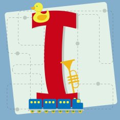 Letter "i" from stylized alphabet with children's toys