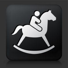 Black Square Button with Child on a Toy Horse