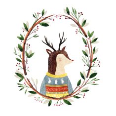 watercolor deer in a floral frame