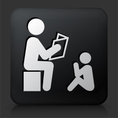 Black Square Button with Reading to Child Icon
