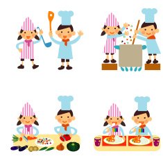 children cooking together