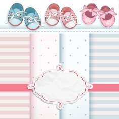 Set of baby booties and decorative backgrounds