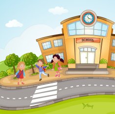 Kids in front of school