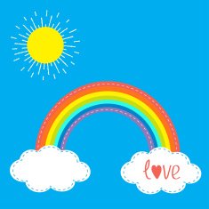 Rainbow clouds and sun in the sky Dash line Love