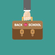 Hand holding brown schoolbag briefcase Flat design style