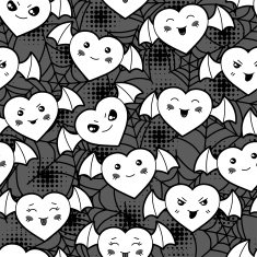 Seamless halloween kawaii cartoon pattern with cute hearts